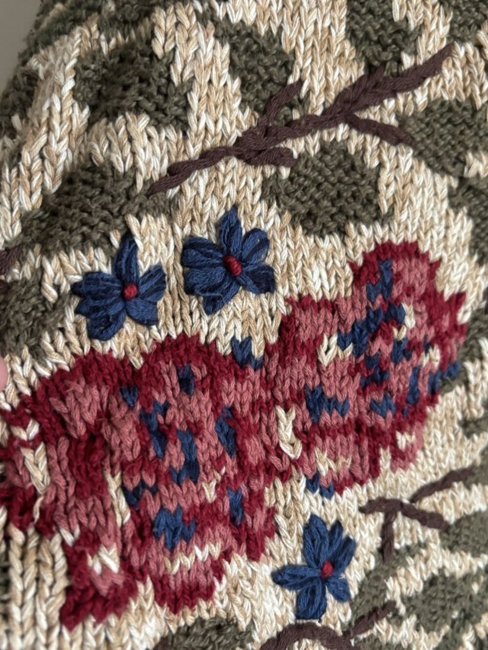 Liz Wear Sweater Vest Floral Medium Grandma Cottage Cable Knit Tan Pink Green - Picture 4 of 9